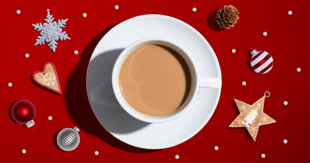 istock Christmas ornaments with a cup of coffee 1204440942