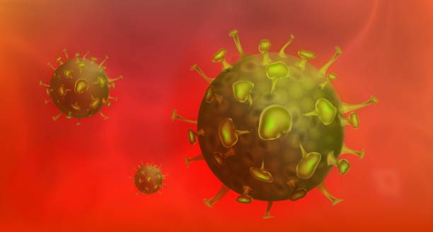istock Coronavirus 2019-nCov. 3d Realistic Vector illustration. Copy space. Green influenza virus cell in human blood. Red background. Microscopic view of Chinese pathogen respiratory coronavirus. 1204442806