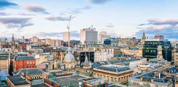 Glasgow city centre skyline A panoramic city centre view over Scotland's largest city, Glasgow. glasgow scotland stock pictures, royalty-free photos & images