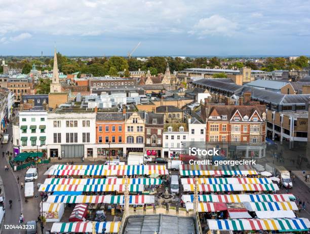 Market Square In Cambridge England Stock Photo - Download Image Now - UK, Cambridge - England, Market - Retail Space