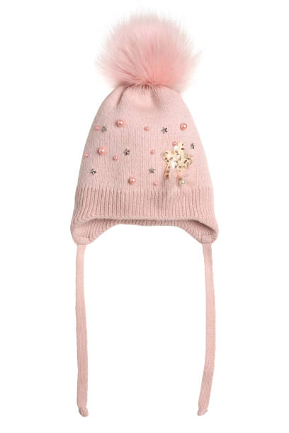istock Warm woolen knitted hat for little girls 1204445376