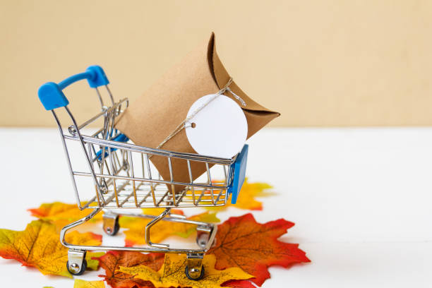 The gift box in shopping cart and free space for text.