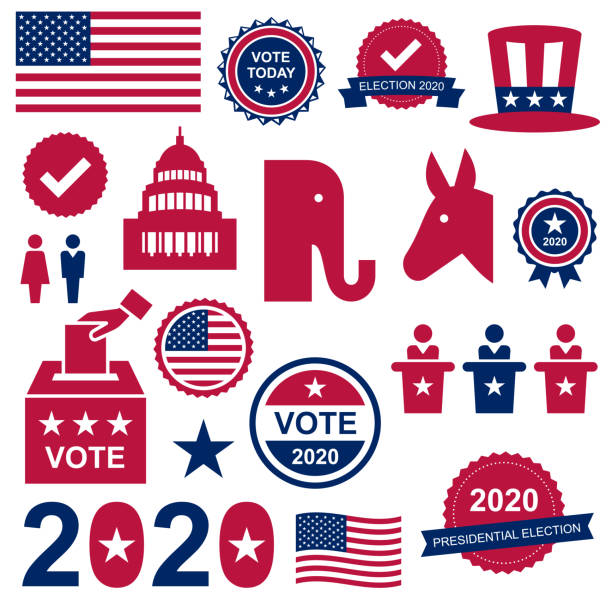 ilustrações de stock, clip art, desenhos animados e ícones de us presidential election vector set - politician voting politics election