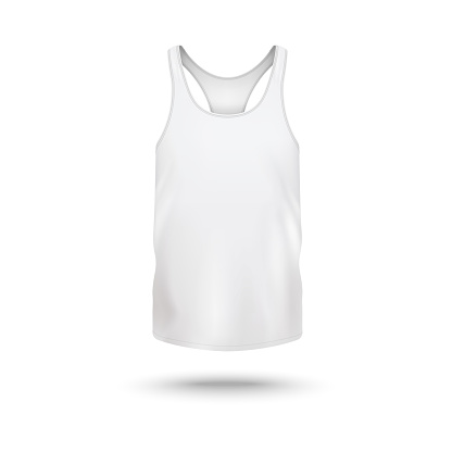 Women active wear t-shirt or vest top white blank template front view, realistic vector illustration isolated on white background. Sleeveless sport tank top mockup.