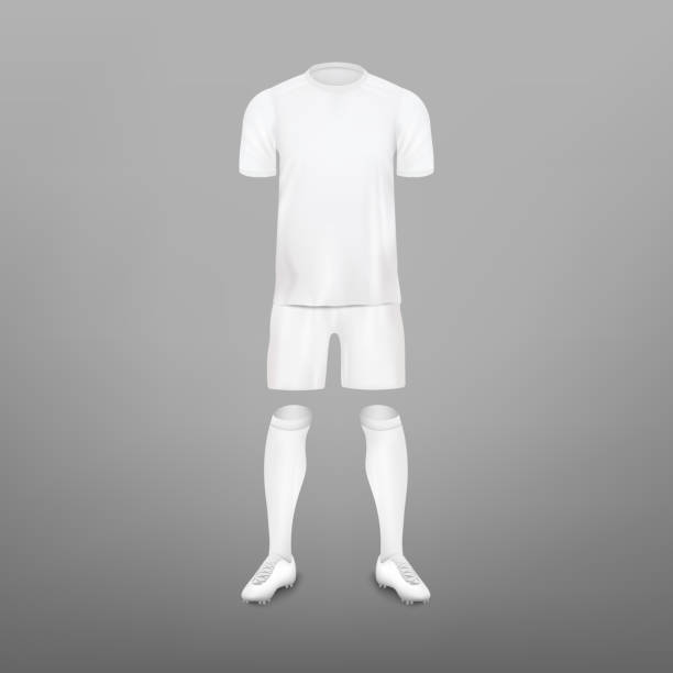 ilustraciones, imágenes clip art, dibujos animados e iconos de stock de kit de ropa de jugador de fútbol - juego de maqueta realista. - sports uniform