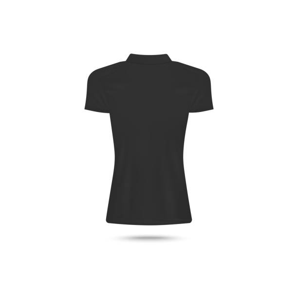 istock Realistic black women's polo T-shirt mockup from back view 1204450305