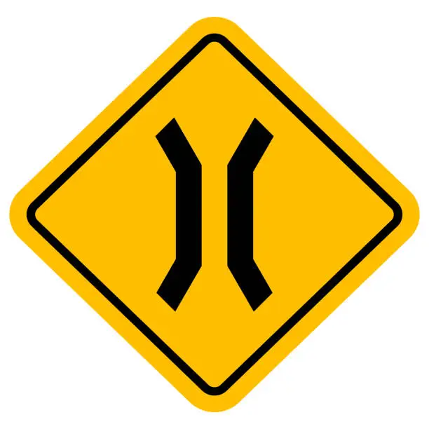 Vector illustration of Traffic sign narrow bridge vector illustration. Warning symbol.