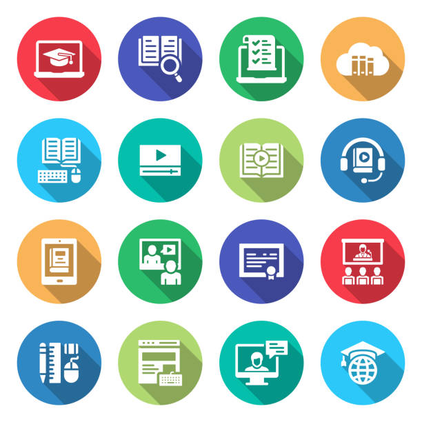 ilustrações de stock, clip art, desenhos animados e ícones de simple set of online education related vector icons. symbol collection. - notebook dictionary book contemporary