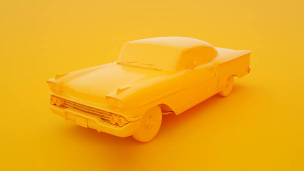 istock Retro vintage car isolated on yellow background. 3d rendering 1204452584