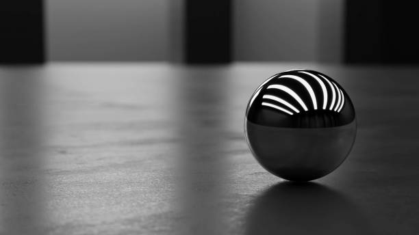 istock metal ball abstract sphere mirror reflection in dark industrial building, low key lighting 3d render illustration 1204455844