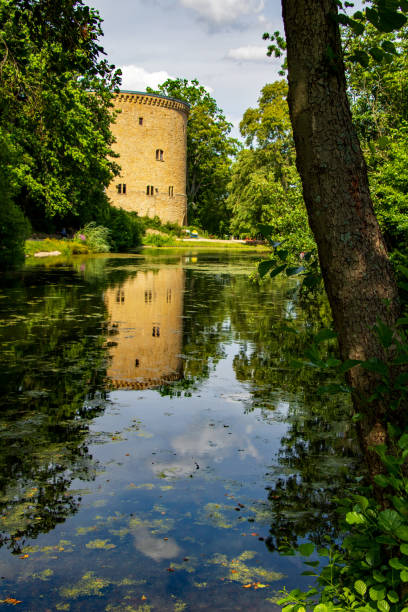 Pond in nature Maija parks (May Park) in city of Cesis, Latvia