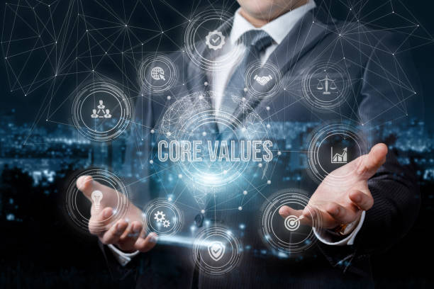 istock Businessman showing a structure of core values in business . 1204461109