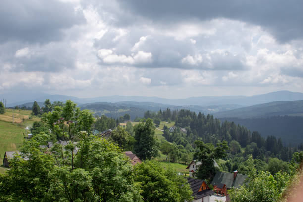 Lake in Żywiec. A landscape Milowka. Mountains landscape in the Silesian Beskids. CoolLake in Żywiec. A landscape of mountains at the lake równina stock pictures, royalty-free photos & images