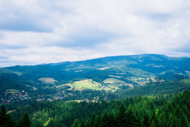 Lake in Żywiec. A landscape Milowka. Mountains landscape in the Silesian Beskids. CoolLake in Żywiec. A landscape of mountains at the lake równina stock pictures, royalty-free photos & images