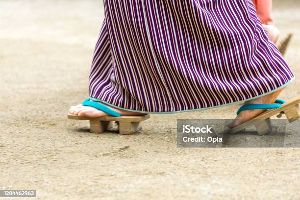 Feet Of Japanese Woman In Traditional Dress Stock Photo - Download Image Now - Geta Sandal, Foot, Japan