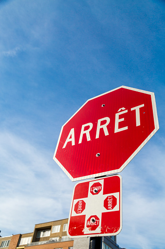 Quebec stop sign, translated in French