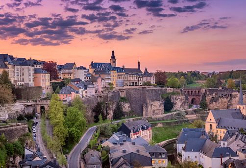 Luxembourg City sunset top view over the old town of Luxembourg ville  beautiful  summer time.