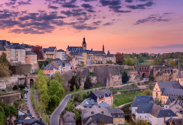 Luxembourg City sunset top view over the old town Luxembourg City sunset top view over the old town of Luxembourg ville  beautiful  summer time. luxemburg stock pictures, royalty-free photos & images