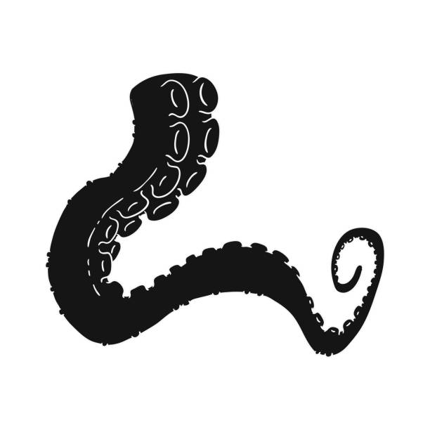 istock Black silhouette of octopus or poulpe tentacle, vector illustration isolated. 1204471339