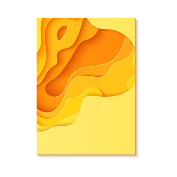 istock Abstract yellow flyer in cut paper style. Cutout orange wave template for for save the Earth posters, eco brochures, presentations, invitations with place for text. Vector applique card illustration. 1204472891