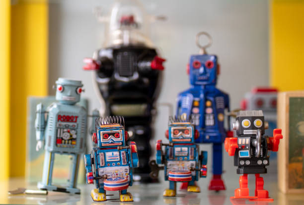 istock Colorful vintage toy robots 1204474831