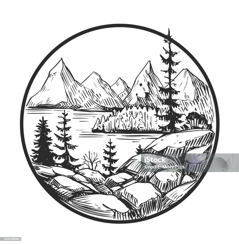 Cảnh Quan Thiên Nhiên Hoang Dã Phác Thảo Hình Xăm Nền Trong Suốt ...