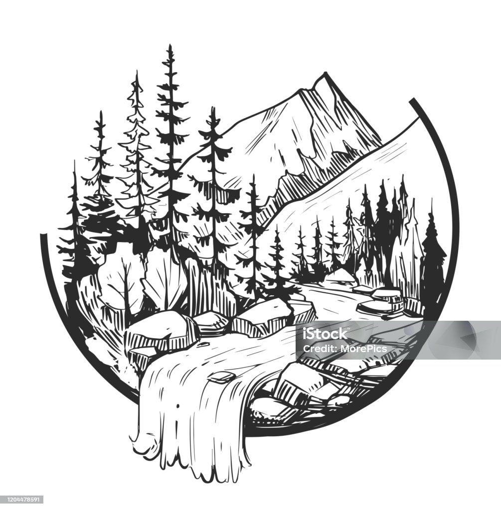 Cảnh Quan Thiên Nhiên Hoang Dã Phác Thảo Hình Xăm Nền Trong Suốt ...