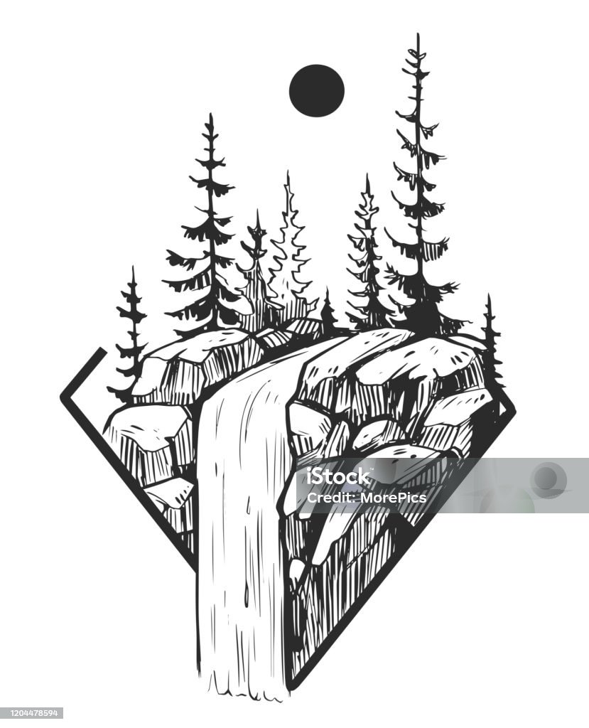 Cảnh Quan Thiên Nhiên Hoang Dã Phác Thảo Hình Xăm Nền Trong Suốt ...