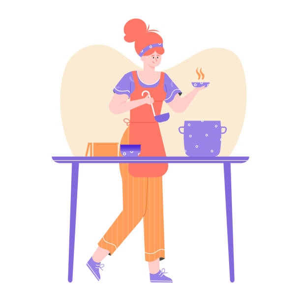 ilustrações de stock, clip art, desenhos animados e ícones de female chef character. - commercial kitchen illustrations