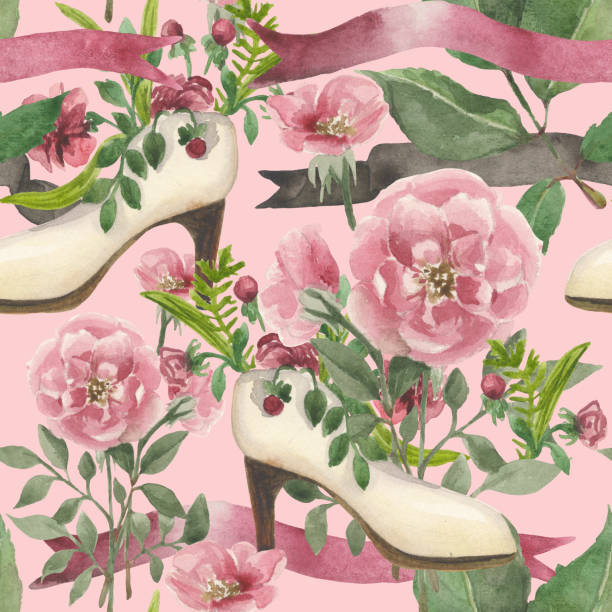 wzór akwareli na temat ślubu - wedding invitation rose flower floral pattern stock illustrations