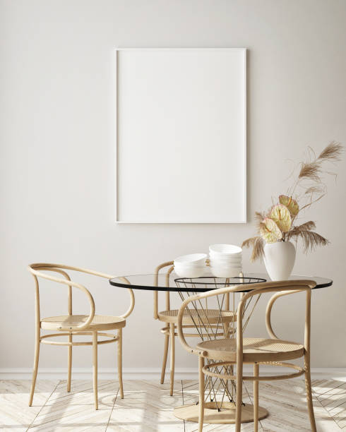 istock mock up poster frame in modern interior background, scandinavian style, 3D render 1204481671