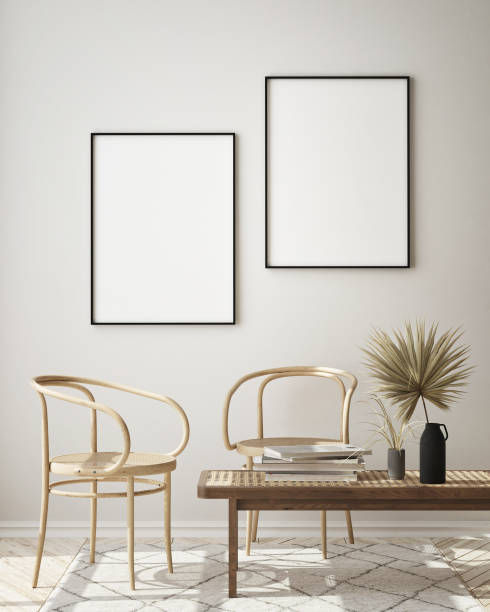 mock up poster frame in modern interior background, scandinavian style, 3D render