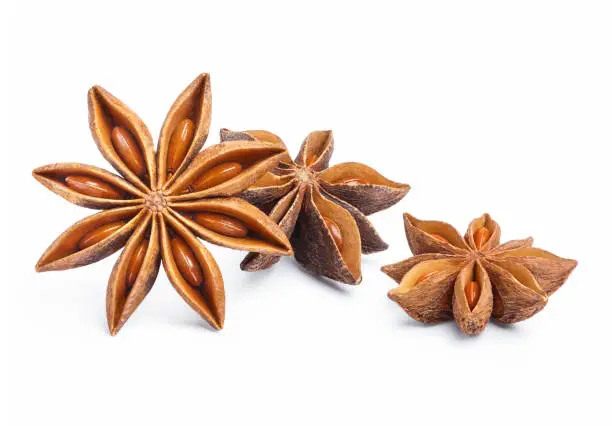 Group of delicious star anise, isolated on white background