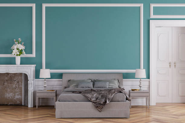 istock Glamour bedroom with decoration and fireplace 1204495975