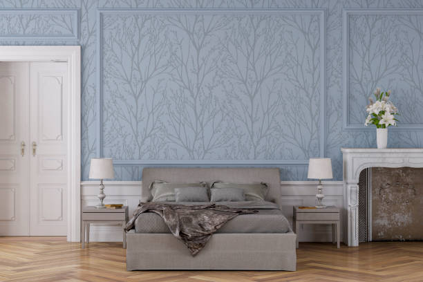 istock Glamour bedroom with decoration and fireplace 1204496958
