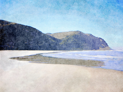 This is my Photographic Image of a Beach Landscape in South Africa - Mpande Beach on the Wild Coast of the Transkei in the East Coast of Africa, in a Watercolour Effect. Because sometimes you might want a more illustrative image for an organic look.