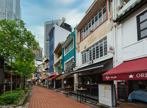 Singapore. January 2020. a view of the Boat quay riverside