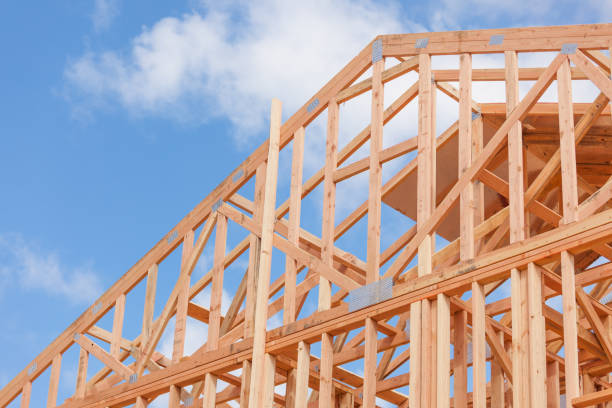 istock Wood Home Framing Abstract At Construction Site 1204514883