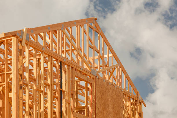 istock Wood Home Framing Abstract At Construction Site 1204514890