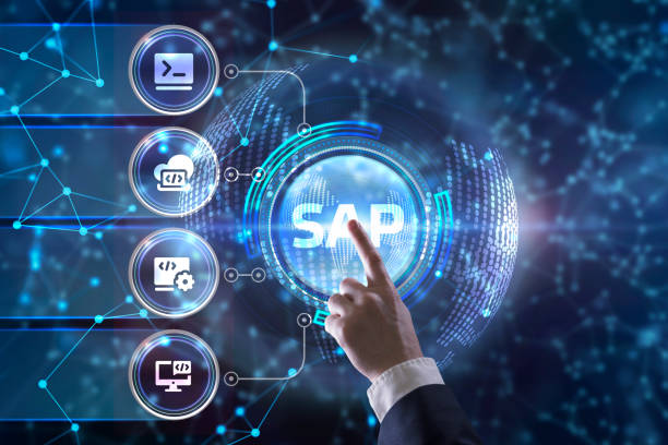 SAP System Software Automation concept on virtual screen data center. Business, modern technology, internet and networking concept. stock photo