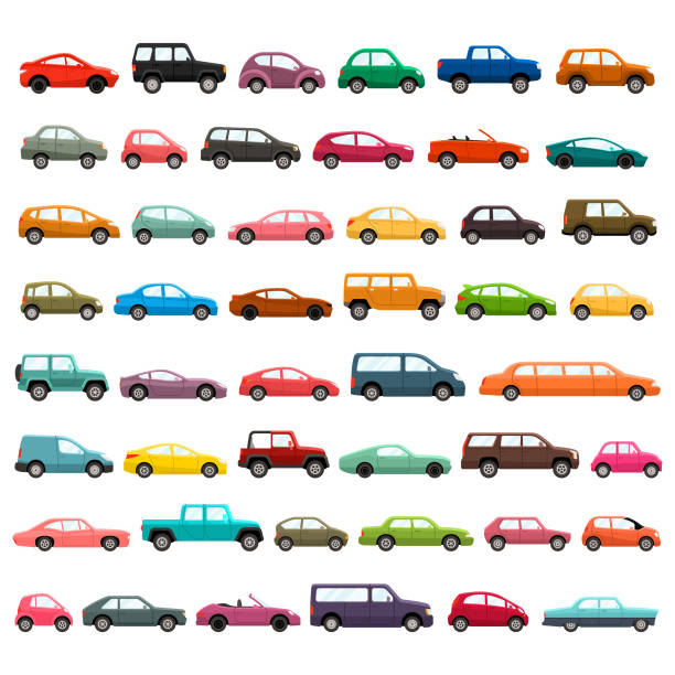 illustrazioni stock, clip art, cartoni animati e icone di tendenza di set di icone vettoriali auto - automobile