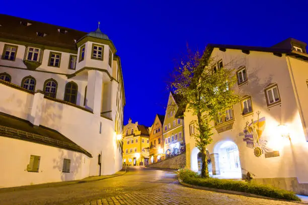 Fussen, Germany old townscape at night.