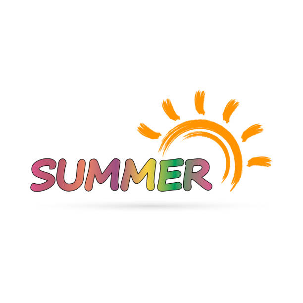 istock Summer icon isolated on white. Grunge orange sun with rainbow text. Kids hand drawing design. Vector stock illustration 1204539720