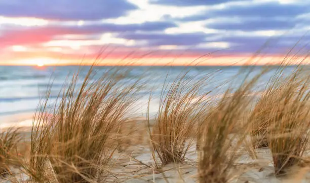 Sunrise on the sand beach on Rügen near Lobbe