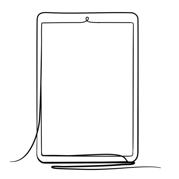 ilustraciones, imágenes clip art, dibujos animados e iconos de stock de tablet computer dibujado a mano línea arte ilustración vectorial. - tableta gráfica