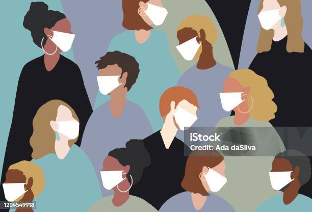 Wearing A Medical Face Mask For Winter Viruses Stock Illustration - Download Image Now - COVID-19, Healthcare And Medicine, Community