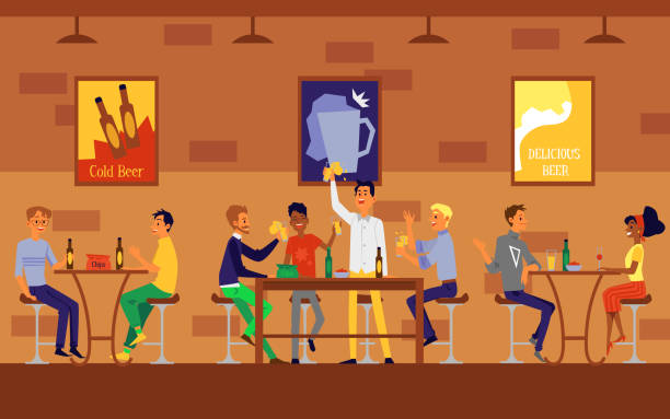 Beer Bar Or Restaurant Interior With People Flat Cartoon Vector  Illustration Stock Illustration - Download Image Now - iStock