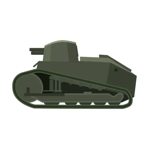 Vector illustration of Tank Renault FT17 French Light tank. Military army machine war, weapon, battle symbol silhouette side view icon. Vector illustration isolated