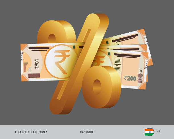 Money transferred to a credit institution in order to receive income in the form of interest. 200 Indian Rupee. Flat style vector illustration. Banknotes rupee coin stock illustrations