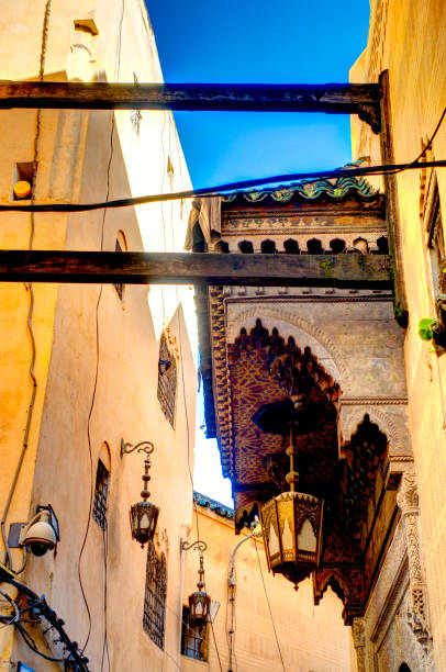 Meknes, Morocco – September 04, 2018: Place el Hedim the main square in the old city of Meknes, Morocco, North Africa, with several shelter huts and next to Bab Mansour